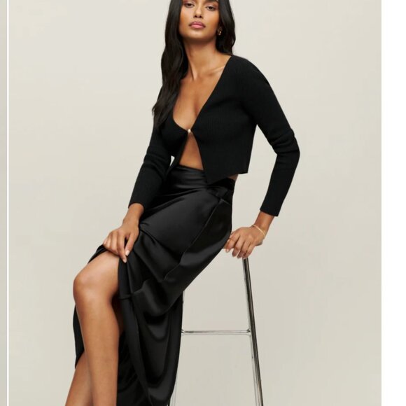 NWT REFORMATION | 100% Silk Petites Layla Silk Skirt in Black Size 6 - Picture 3 of 10